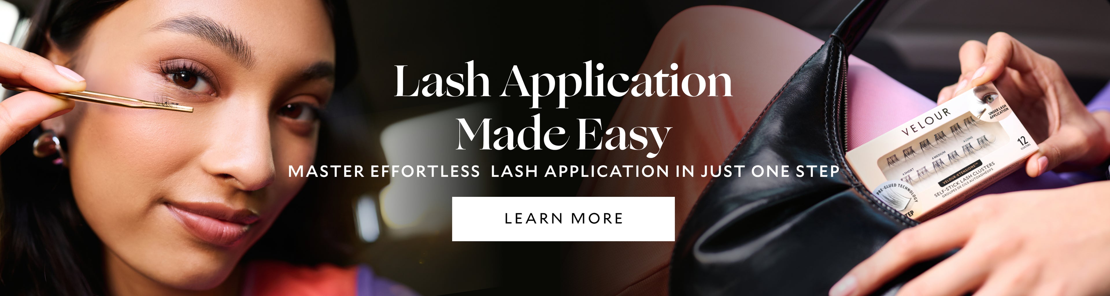 Lash Application Made Easy , Master Effortless lash application in just one step button "learn more"